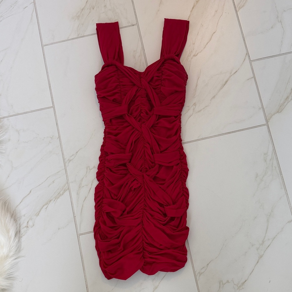 Red Ruched Bodycon Dress - Brand Unspecified